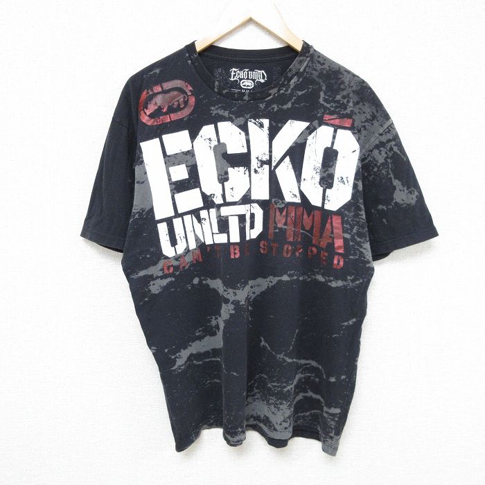 【中古】古着 エコー ECHO 半袖 ブランドTシャツ メンズ ビッグロゴ コットン クルーネック 丸首 黒他 ブラック XLサイズ 中古 | 春夏 夏物 夏服 メンズファッション カットソー ティーシャツ ティシャツ メンズTシャツ 半袖Tシャツ 半袖ティーシャツ カジュ