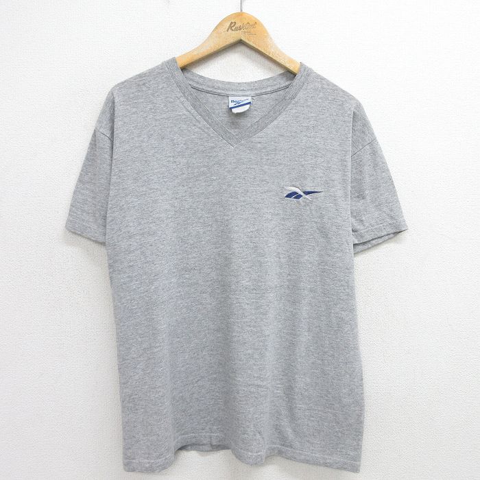 乐天商城 - 【中古】古着 リーボック REEBOK 半袖 ビンテージ ヴィンテージTシャツ メンズ 00年代 00s ワンポイントロゴ Vネック グレー 霜降り Lサイズ 中古 | 春夏 夏物 夏服 ヴィンテージTシャツ メンズファッション カットソー ティーシャツ ティシャツ メンズTシャ