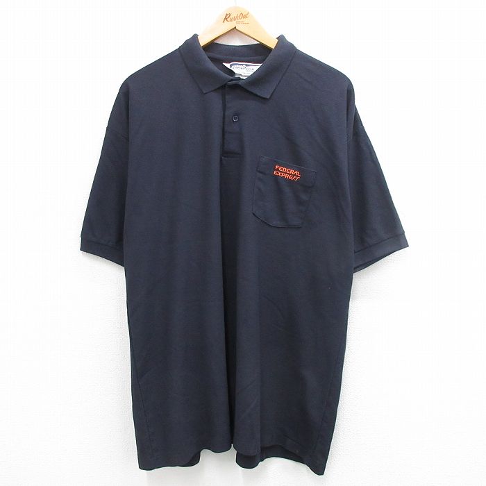 乐天商城 - 【中古】古着 半袖 ポロシャツ メンズ 00年代 00s FEDERAL EXPRESS 鹿の子 大きいサイズ 2L LL ビッグシルエット ゆったり ビッグサイズ オーバーサイズ 紺 ネイビー XLサイズ 中古 トップス | 春夏 春物 春服 夏物 夏服 カジュアルシャツ メンズファッション