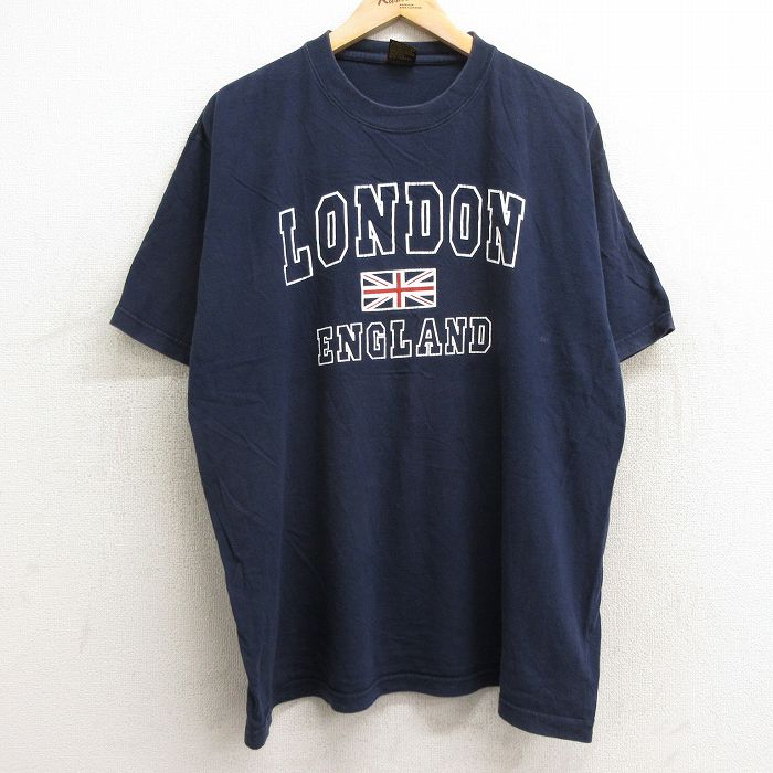 【中古】古着 半袖 ビンテージ ヴィンテージTシャツ メンズ 00年代 00s ロンドン イングランド ユニオンジャック 大きいサイズ 2L LL ビッグシルエット ゆったり ビッグサイズ オーバーサイズ コットン クルーネック 丸首 紺 ネイビー XLサイズ 中古 | 春夏 5OF