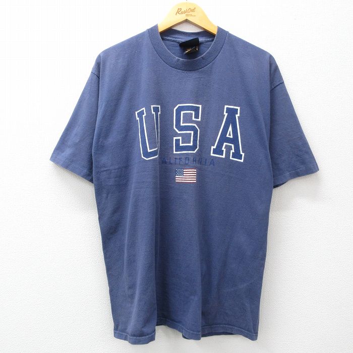 乐天商城 - 【中古】古着 半袖 ビンテージ ヴィンテージTシャツ メンズ 00年代 00s USAロゴ 星条旗 コットン クルーネック 丸首 紺 ネイビー XLサイズ 中古 | 春夏 夏物 夏服 ヴィンテージTシャツ メンズファッション カットソー ティーシャツ ティシャツ メンズTシャツ