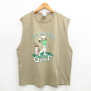 【中古】古着 ビンテージ ヴィンテージ ノースリーブTシャツ メンズ 00年代 00s ゴルフ コットン クルーネック 丸首 ベージュ系 カーキ Lサイズ 中古...