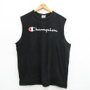 【中古】古着 チャンピオン Champion ノースリーブTシャツ メンズ ビッグロゴ コットン クルーネック 丸首 黒 ブラック XLサイズ 中古 春夏 夏物...