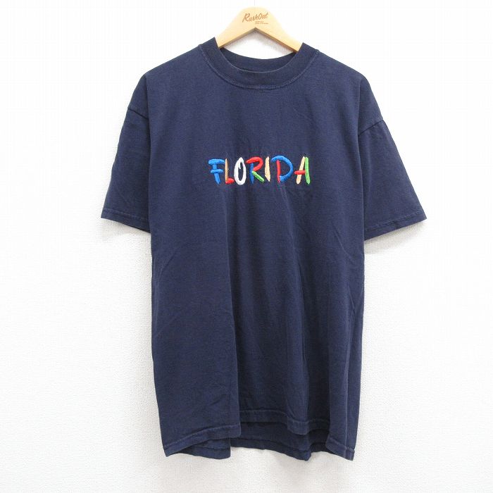 乐天商城 - 【中古】古着 00s ヴィンテージTシャツ メンズ XLサイズ 紺 フロリダ刺繍 クルーネック コットン アメカジ ストリート カジュアル きれいめ レトロ オールド 24jul16 5OF