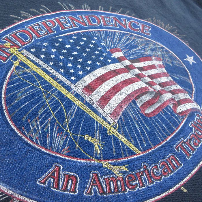 【中古】古着 00s ヴィンテージTシャツ メンズ Lサイズ 紺 ネイビー INDEPENDENCE 星条旗 ラメ コットン クルーネック アメカジ ストリート カジュアル 24jul18 3