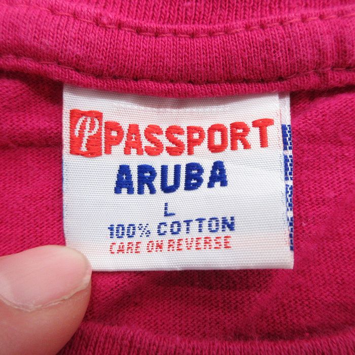 【中古】古着 半袖 ビンテージ ヴィンテージTシャツ メンズ 00年代 00s ARUBA 刺繍 コットン クルーネック 丸首 濃ピンク Lサイズ 中古 | 春夏 夏物 夏服 ヴィンテージTシャツ メンズファッション カットソー ティーシャツ ティシャツ メンズTシャツ 半袖Tシ