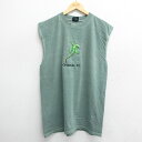 【中古】古着 ビンテージ ヴィンテージ ノースリーブTシャツ メンズ 00年代 00s オーランド トカゲ 刺繍 コットン クルーネック 丸首 緑 グリーン L...