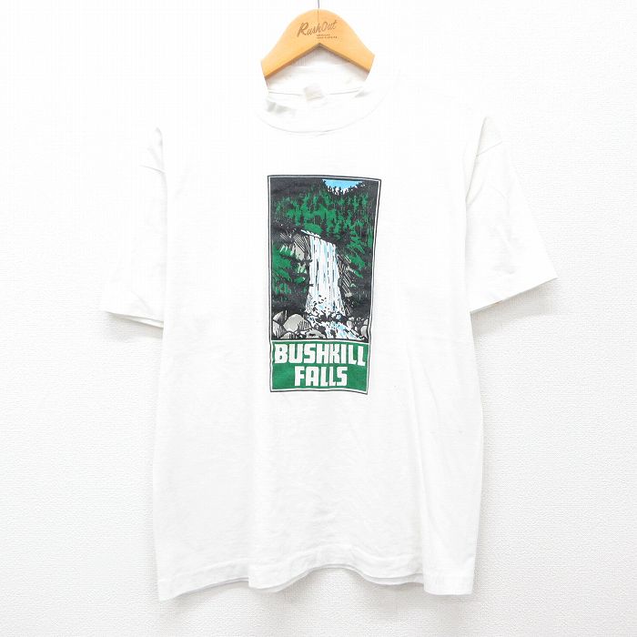 乐天商城 - 【中古】古着 半袖 ビンテージ ヴィンテージTシャツ メンズ 90年代 90s BUSHKILL FALLS クルーネック 丸首 白 ホワイト Lサイズ 中古 | 春夏 夏物 夏服 ヴィンテージTシャツ メンズファッション カットソー ティーシャツ ティシャツ メンズTシャツ 半袖Tシャ