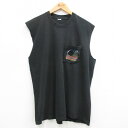 【中古】古着 ビンテージ ヴィンテージ ノースリーブTシャツ メンズ 90年代 90s バレーボール 胸ポケット付き コットン クルーネック 丸首 黒 ブラック...