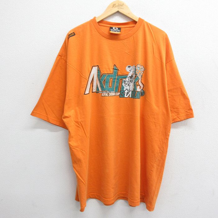 【中古】古着 半袖 ビンテージ ヴィンテージTシャツ メンズ 00年代 00s akademiks ロング丈 大きいサイズ 2L LL ビッグシルエット ゆったり ビッグサイズ オーバーサイズ コットン クルーネック 丸首 オレンジ XLサイズ 中古 | 春夏 夏物 夏服 ヴィンテージT