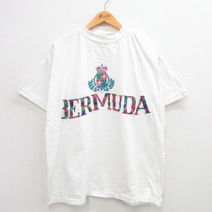 乐天商城 - 【中古】古着 半袖 ビンテージ ヴィンテージTシャツ メンズ 90年代 90s バミューダ ゴルフ 大きいサイズ 2L LL ビッグシルエット ゆったり ビッグサイズ オーバーサイズ コットン クルーネック 丸首 白 ホワイト 【spe】 XLサイズ 中古 | 春夏 夏物 夏服 ヴィ