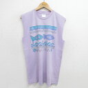 【中古】古着 ビンテージ ヴィンテージ ノースリーブTシャツ メンズ 90年代 90s 魚 コットン クルーネック 丸首 USA製 アメリカ製 薄紫 パープル ...