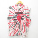 【中古】古着 ビンテージ ヴィンテージ ノースリーブTシャツ メンズ 90年代 90s ホッケー クルーネック 丸首 白他 ホワイト タイダイ XLサイズ 中古...