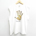 【中古】古着 ビンテージ ヴィンテージ ノースリーブTシャツ メンズ 00年代 00s Get a grip 手 コットン クルーネック 丸首 白 ホワイト X...