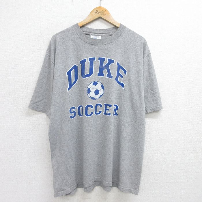 樂天商城 - 【中古】古着 半袖 ビンテージ ヴィンテージTシャツ メンズ 90年代 90 デューク サッカー クルーネック 丸首 USA製 アメリカ製 グレー 霜降り XLサイズ 中古 | 春夏 夏物 夏服 ヴィンテージTシャツ メンズファッション カットソー ティーシャツ ティシャツ メ