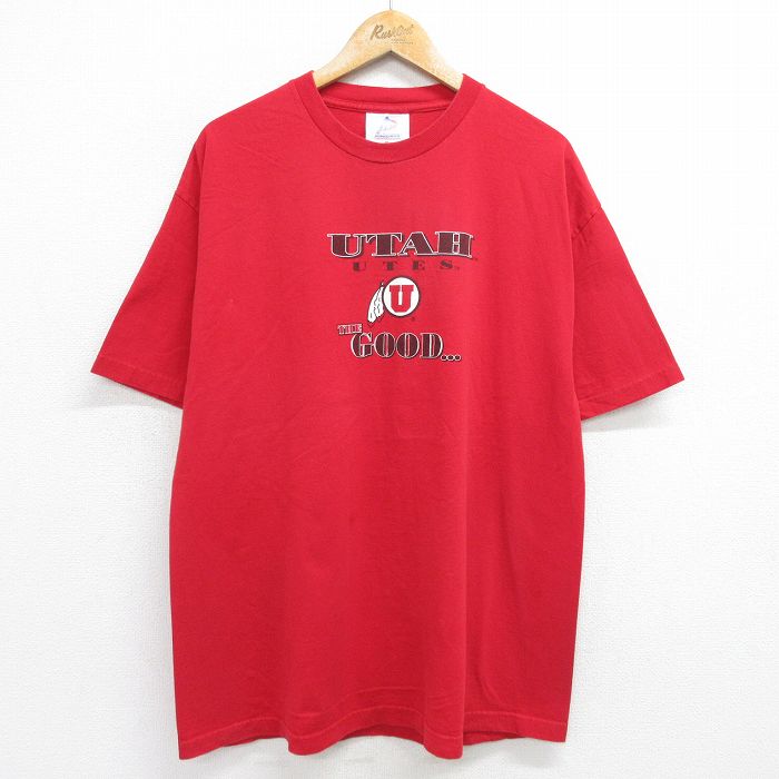 【中古】古着 半袖 ビンテージ ヴィンテージTシャツ メンズ 00年代 00s ユタユーツフットボール コットン クルーネック 丸首 赤 レッド XLサイズ 中古 | 春夏 夏物 夏服 ヴィンテージTシャツ メンズファッション カットソー ティーシャツ ティシャツ メンズT