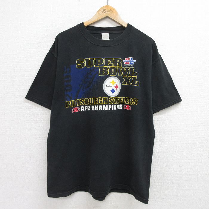 乐天商城 - 【中古】古着 半袖 ビンテージ ヴィンテージTシャツ メンズ 00年代 00s NFL ピッツバーグスティーラーズ コットン クルーネック 丸首 黒 ブラック アメフト スーパーボウル XLサイズ 中古 401202