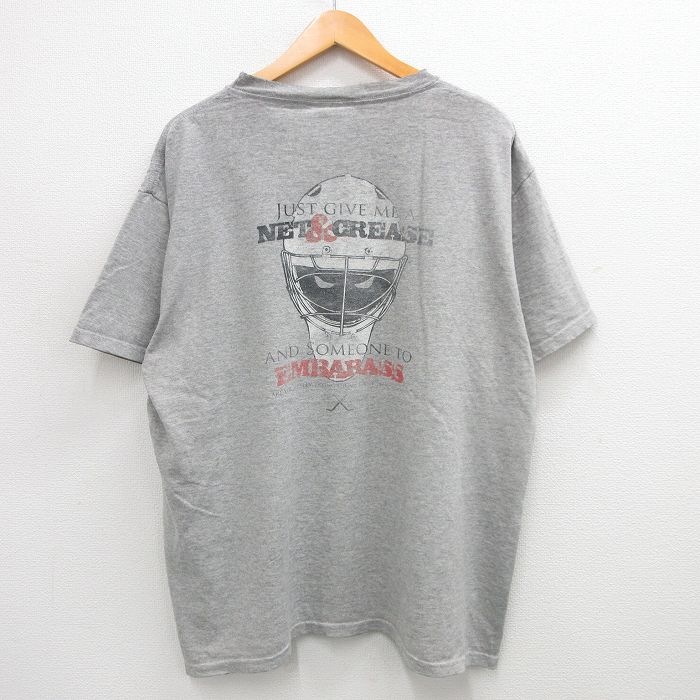 【中古】古着 90s 半袖Tシャツ メンズ グレー XLサイズ ヘルメット ビッグプリント...