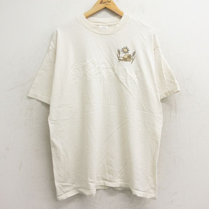 乐天商城 - 【中古】古着 TULTEX 半袖 ビンテージ ヴィンテージTシャツ メンズ 90年代 90s カンザス コットン クルーネック 丸首 生成り XLサイズ 中古 | 春夏 夏物 夏服 ヴィンテージTシャツ メンズファッション カットソー ティーシャツ ティシャツ メンズTシャツ 半袖