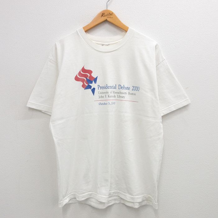 【中古】古着 半袖 ビンテージ ヴィンテージTシャツ メンズ 00年代 00s マサチューセッツ 大学 ボストン ジョンFケネディ クルーネック 丸首 白 ホワイト XLサイズ 中古 | 春夏 夏物 夏服 ヴィンテージTシャツ メンズファッション カットソー ティーシャツ テ
