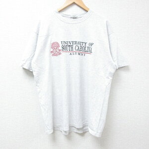 【中古】古着 半袖 ビンテージ ヴィンテージTシャツ メンズ サウスカロライナ 大学 刺繍 コットン クルーネック 丸首 USA製 アメリカ製 薄グレー 霜降り Lサイズ 中古 | 春夏 夏物 夏服 ヴィンテージTシャツ メンズファッション カットソー ティーシャツ ティ