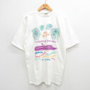 【中古】古着 半袖 ビンテージ ヴィンテージTシャツ メンズ 90年代 90s 船 花火 マイアミ コットン クルーネック 丸首 USA製 アメリカ製 白 ホワイト Lサイズ 中古 | 春夏 夏物 夏服 ヴィンテージTシャツ メンズファッション カットソー ティーシャツ ティシ 5OF