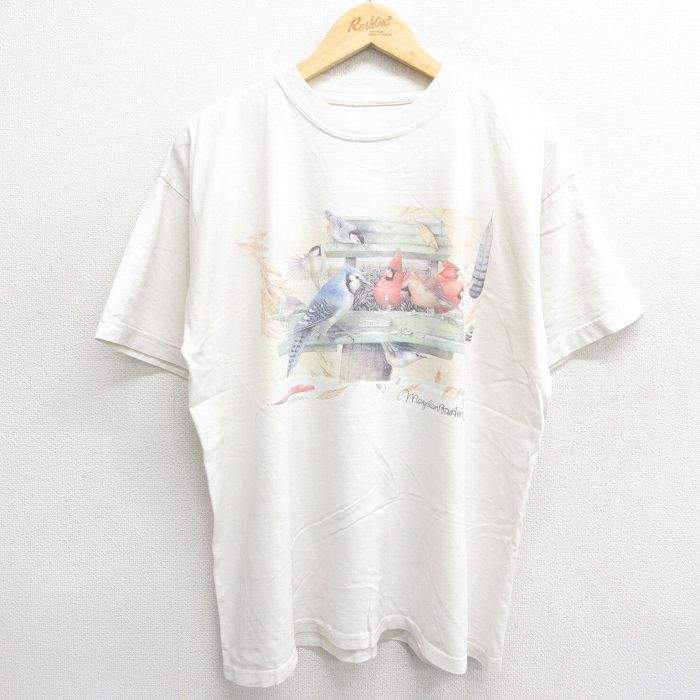 【中古】古着 半袖 ビンテージ ヴィンテージTシャツ メンズ 90年代 90s 鳥 クルーネック 丸首 白 ホワイト XLサイズ 中古 | 春夏 夏物 夏服 ヴィンテージTシャツ メンズファッション カットソー ティーシャツ ティシャツ メンズTシャツ 半袖Tシャツ 半袖ティ