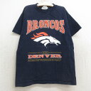 【中古】古着 リー Lee 半袖 ビンテージ ヴィンテージTシャツ キッズ ボーイズ 子供服 90年代 90s NFL デンバーブロンコス クルーネック 丸首 紺 ネイビー アメフト スーパーボウル | 春夏 春物 春服 秋冬 秋物 秋服 女の子 子ども服 こども服 カジュアル フ