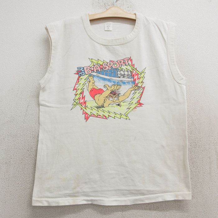 【中古】古着 ビンテージ ヴィンテージ ノースリーブTシャツ キッズ ボーイズ 子供服 80年代 80s ビーチバレー コットン クルーネック 丸首 白 ホワイト | 春夏 春物 春服 秋冬 秋物 秋服 女の子 子ども服 こども服 カジュアル ファッション おしゃれ かわい