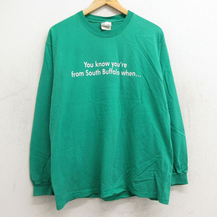 【中古】古着 長袖 ビンテージ ヴィンテージTシャツ メンズ 00年代 00s メッセージ コットン クルーネック 丸首 緑 グリーン Lサイズ 中古 | 春夏 春物 春服 秋冬 秋物 秋服 メンズファッション ロンT カットソー ロンティー ロングT ロングTシャツ ロングテ 5OF
