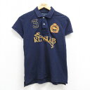 【中古】古着 ラルフローレン Ralph Lauren スポーツ 半袖 ブランド ポロシャツ レディース ビッグロゴ 刺繍 鹿の子 コットン 紺 ネイビー 中古...