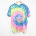 【中古】古着 半袖Tシャツ メンズ 女性 コットン クルーネック 丸首 黄他 イエロー タイダイ Lサイズ 中古 中古メンズ半袖プリントキャラクター