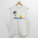 【中古】古着 ビンテージ ヴィンテージ ノースリーブTシャツ メンズ 90年代 90s マウイ ビーチ コットン クルーネック 丸首 USA製 アメリカ製 薄グ...