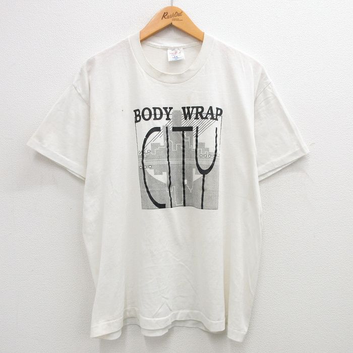 【中古】古着 半袖 ビンテージ ヴィンテージTシャツ メンズ 90年代 90s BODY WRAP CITY クルーネック 丸首 USA製 アメリカ製 白 ホワイト XLサイズ 中古 | 春夏 夏物 夏服 ヴィンテージTシャツ メンズファッション カットソー ティーシャツ ティシャツ メンズ 5OF