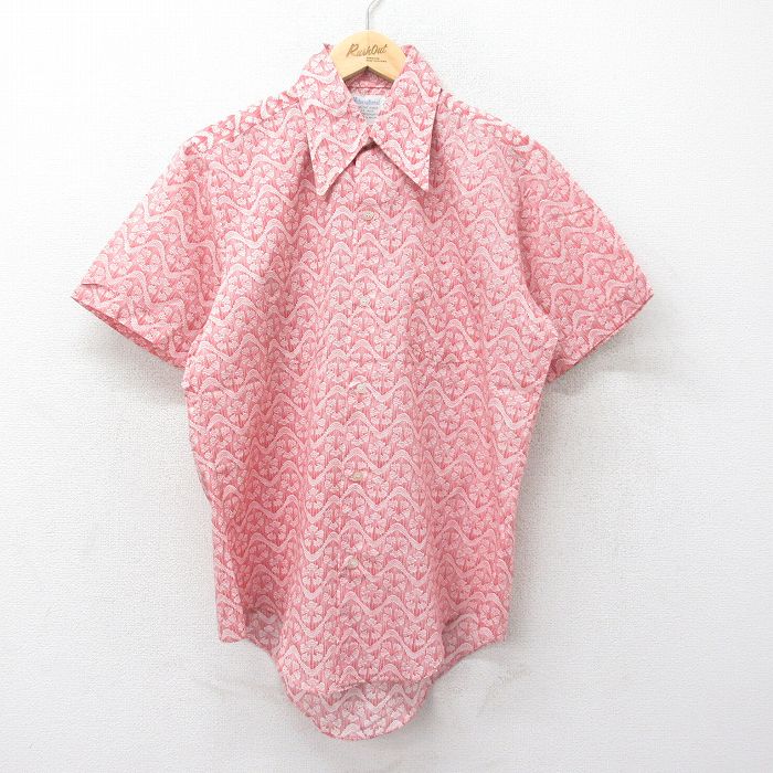 乐天商城 - 【中古】古着 半袖シャツ メンズ 70年代 70s 総柄 赤他 レッド Lサイズ 中古 トップス | 春夏 春物 春服 夏物 夏服 カジュアルシャツ メンズファッション 半袖シャツ おしゃれ カジュアル