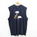 【中古】古着 アメリカンアパレル AMERICAN APPAREL ノースリーブTシャツ メンズ ネズミ コットン クルーネック 丸首 紺 ネイビー XLサイズ...