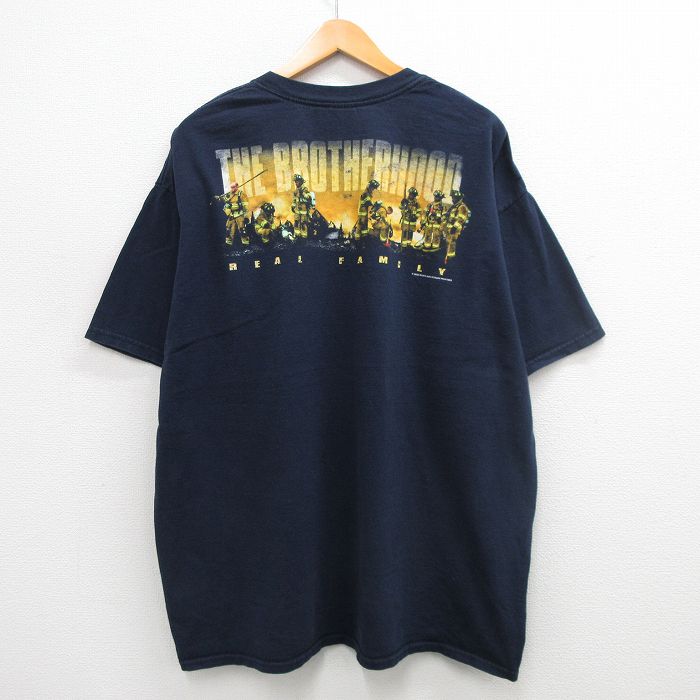 Rakuten - 【中古】古着 00s 半袖Tシャツ メンズ ネイビー XLサイズ 消防士 プリント アメカジ ストリート カジュアル きれいめ ヴィンテージ レトロ オールド 5OF