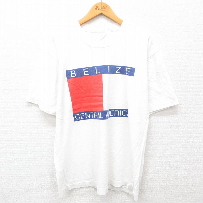 乐天商城 - 【中古】古着 半袖 ビンテージ ヴィンテージTシャツ メンズ 90年代 90s ベリーズ クルーネック 丸首 白 ホワイト XLサイズ 中古 | 春夏 夏物 夏服 ヴィンテージTシャツ メンズファッション カットソー ティーシャツ ティシャツ メンズTシャツ 半袖Tシャツ 半