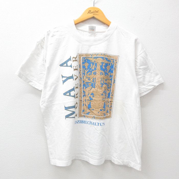 【中古】古着 半袖 ビンテージ ヴィンテージTシャツ メンズ 00年代 00s マヤ ジビルチャルトゥン コットン クルーネック 丸首 白 ホワイト XLサイズ 中古 | 春夏 夏物 夏服 ヴィンテージTシャツ メンズファッション カットソー ティーシャツ ティシャツ メン