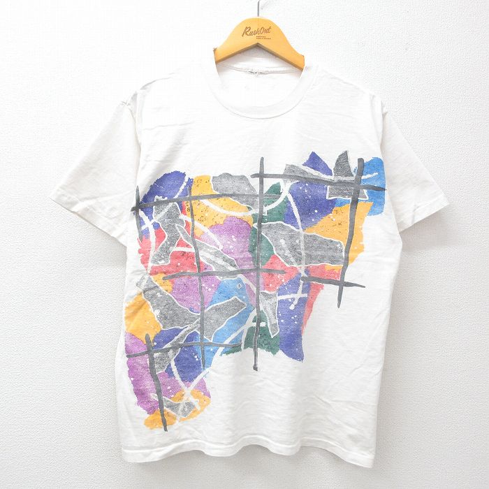 SUKA - 【中古】古着 90s ヴィンテージTシャツ メンズ XLサイズ 白 クルーネック 半袖 プリント アメカジ ストリート カジュアル きれいめ レトロ オールド 24aug08