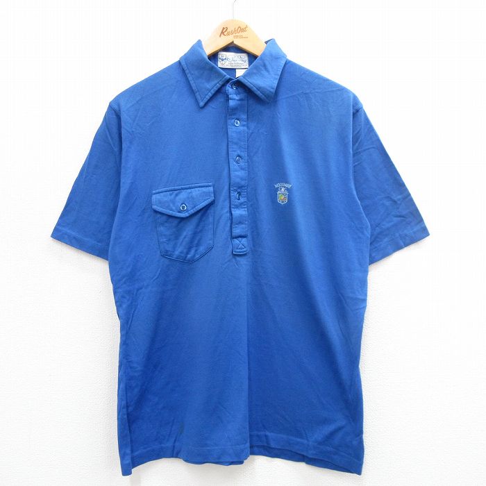 樂天商城 - 【中古】古着 半袖 ポロシャツ メンズ 80年代 80s コットン USA製 アメリカ製 青 ブルー Lサイズ 中古 トップス | 春夏 春物 春服 夏物 夏服 カジュアルシャツ メンズファッション 半袖シャツ おしゃれ カジュアル