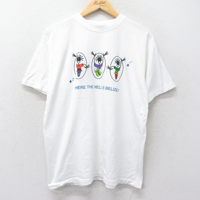 樂天商城 - 【中古】古着 半袖 ビンテージ ヴィンテージTシャツ メンズ 00年代 00s BELIZE コットン クルーネック 丸首 白 ホワイト XLサイズ 中古 | 春夏 夏物 夏服 ヴィンテージTシャツ メンズファッション カットソー ティーシャツ ティシャツ メンズTシャツ 半袖Tシ