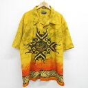 【中古】古着 半袖シャツ メンズ 00年代 00s 龍 大きいサイズ 2L LL ビッグシルエット ゆったり ビッグサイズ オーバーサイズ ロング丈 開襟 オープンカラー 濃黄系 イエロー XLサイズ 中古 トップス | 春夏 春物 春服 夏物 夏服 カジュアルシャツ メンズファ 5OF(4)