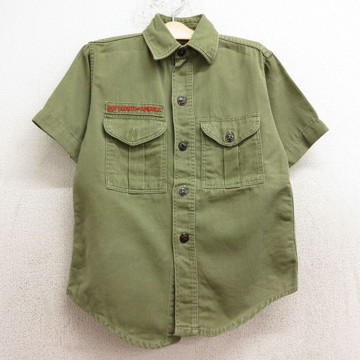 【中古】古着 半袖 ビンテージ ヴィンテージ ボーイスカウトシャツ キッズ ボーイズ 子供服 70年代 70s 濃緑 グリーン | 春夏 春物 春服 秋冬 秋物 秋服 女の子 子ども服 こども服 カジュアル ファッション おしゃれ かわいい
