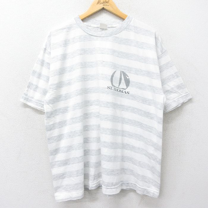 乐天商城 - 【中古】古着 半袖 ビンテージ ヴィンテージTシャツ メンズ 00年代 00s セントトーマス 大きいサイズ 2L LL ビッグシルエット ゆったり ビッグサイズ オーバーサイズ クルーネック 丸首 薄グレー 霜降り ボーダー XLサイズ 中古 | 春夏 夏物 夏服 ヴィンテー