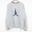 【中古】古着 長袖スウェット メンズ 90年代 90s ゴルフ 刺繍 鹿の子 クルーネック 丸首 グレー 霜降り XLサイズ 中古 スエット トレーナー トップ...