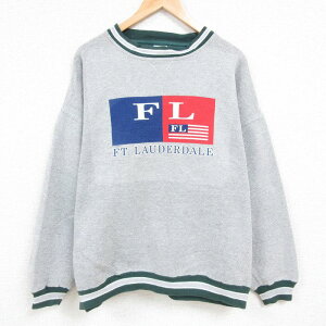 【中古】古着 長袖スウェット メンズ 90年代 90s フォートローダーデール 鹿の子 大きいサイズ 2L LL ビッグシルエット ゆったり ビッグサイズ オーバーサイズ クルーネック 丸首 グレー 霜降り XLサイズ 中古 スエット トレーナー トップス | 春夏 春物 春服