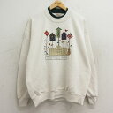 【中古】古着 ジャージーズ 長袖スウェット レディース 90年代 90s 鳥箱 犬 刺繍 大きいサイズ 2L LL ビッグシルエット ゆったり ビッグサイズ オ...