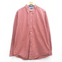 【中古】古着 トミーヒルフィガー TOMMY HILFIGER 長袖 ブランドシャツ メンズ ワンポイントロゴ 大きいサイズ 2L LL ビッグシルエット ゆっ...