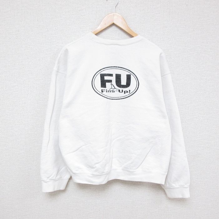 【中古】古着 フルーツオブザルーム 長袖スウェット メンズ 00年代 00s FinsUp クルーネック 丸首 白 ホワイト XLサイズ 中古 スエット トレーナー トップス | 春夏 春物 春服 秋冬 秋物 秋服 メンズファッション カジュアル おしゃれ ファッション 5OF